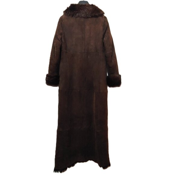 Banana Republic Genuine Toscana Shearling Coat Long Maxi Coat Dark Brown Size S - Picture 4 of 10